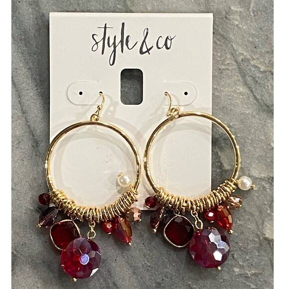 STYLE & CO Gold-Tone Mixed Stone Shaky Bead Drop Earrings - Picture 2 of 4